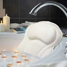 Oreiller de bain de luxe ergonomique avec technologie 4D Air Mesh et 6 ventouses, aide à soutenir la tête, le dos, s'adapte à toutes les baignoires,