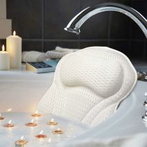 Oreiller de bain de luxe ergonomique avec technologie 4D Air Mesh et 6 ventouses, aide à soutenir la tête, le dos, s'adapte à toutes les baignoires,