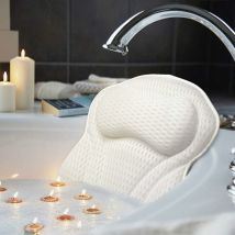 Oreiller de bain de luxe ergonomique avec technologie 4D Air Mesh et 6 ventouses, aide à soutenir la tête, le dos, s'adapte à toutes les baignoires,