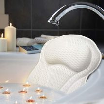 Oreiller de bain de luxe, oreiller de bain spa ergonomique avec technologie 4D Air Mesh et 6 ventouses