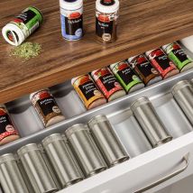 Gewürzgläsereinsatz silbergrau für 60er Schublade z.B. Nobilia ab 2013 (473 x 488 mm) Gewürzdoseneinsatz - Orga-box