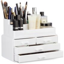 Organisateur cosmétiques 2 parties boîte rangement 4 tiroirs maquillage Make up, blanc - Relaxdays