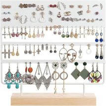 Organisateur de bijoux, 144 trous (Blanc) avec base en bois, support pour boucles d'oreilles suspendues