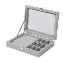 Organisateur de bijoux en velours avec couvercle en verre 9 Grilles + 7 Emplacements pour bagues Herzberg HG05361