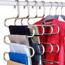 Lot de 3 cintres en s antidérapants en acier inoxydable pour pantalons, écharpes, vestes - Homme, femme ou enfant - 5 niveaux