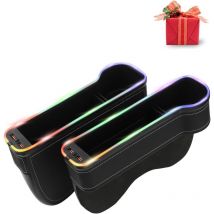 Organisateur de remplissage d'espace de siège de voiture à led à changement de couleur rvb Boîte de rangement latérale de console avec porte-gobelets