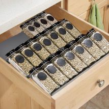 Organisateur de tiroir à épices extensible pour armoires de cuisine de 23 cm à 46 cm, plateau à épices réglable à 3 niveaux, rangement des pots à