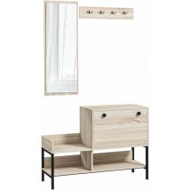 Homcom - Ensemble de meubles d'entrée - organisateur d'entrée - meuble à chaussures, 4 patères doubles, 3 étagères - noir aspect chêne clair