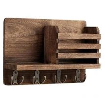 Organisateur d'enveloppes de courrier d'entrée avec 4 crochets à clés, étagère murale en bois rustique pour porte-courrier avec