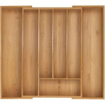 Boîtes à couverts, Range-couverts extensible en bambou, 5-7 compartiments, HxLxP: 5 x 31-50 x 45 cm, naturel - Relaxdays