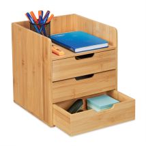 Relaxdays - Organiseur en bambou, 3 tiroirs, matériel bureau, HxLxP : 33x30x31 cm, rangement espace de travail, nature
