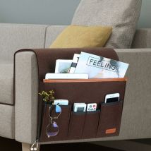 Organiseur pour Accoudoir de Canapé, Sac De Fauteuil Rangement avec 5 Poches, Housse de Chaise pour Télécommande, iPad, Magazine, Lunettes (Brun)