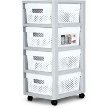 Curver - Carro Infinity con ruedas - 4 cajones de 10 l - ruedas - Mesa auxiliar - Blanco