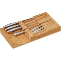 Organizador Cajón 12 Cuchillos Cocina, Soporte Chaira, Bloque Cuchillero Horizontal, 5x43x23cm, Bambú, Natural - Relaxdays