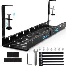 Longziming - Organizador de cables retráctil para escritorio, sin necesidad de taladrar, de 30,5 a 55 cm, color negro. Kit de gestión de cables para