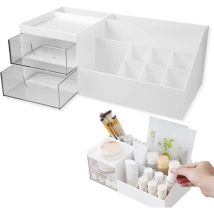 Fitags - Organizador de cosméticos, organizador de cosméticos de plástico blanco, 24,5 x 12 x 9,1 cm, caja de almacenamiento de cosméticos blanca con
