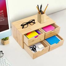 Gojoy - Organizador de escritorio, 4 cajones, gran capacidad, organizador de escritorio, suministros de oficina, almacenamiento de archivos, de bambú