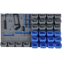 Durhand - Organizador de herramientas de pared de 44 piezas 54x95 cm estantería de pared con 28 cajas apilables y diferentes ganchos gris y azul