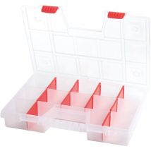 Kistenberg - Caja organizadora con 14 compartimentos, mango ergonómico, cierre de sujeción, transparente, 390 x 290 x 65 mm