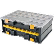 Dema - Organizador de plástico doble l 443 x p 317 x h 160 mm con separadores extraíbles, tapa transparente - Negro / Amarillo