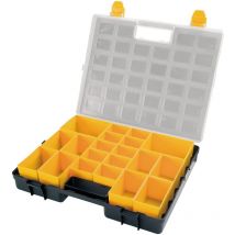 Dema - Organizador de plástico L372 x P314 x H70 mm con 2 cajas grandes extraíbles en el interior + 8 medianas + 10 pequeñas, tapa transparente
