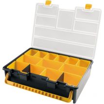 Dema - Organizador de plástico L443 x P317 x H107 mm con cajas surtidas, tapa transparente - Negro / Amarillo