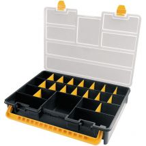Dema - Organizador de plástico L443 x P317 x H80 mm con separadores extraíbles, tapa transparente - Negro / Amarillo