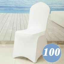 Fundas para silla Funda elástica Universal para Silla, con Lazo, para Fiestas, Bodas, cumpleaños, decoración de sillas (Blanca, 100 Unidades) Hengmei