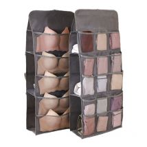 Linjou - Organizzatore per armadio da appendere a doppia faccia Organizzatore di stoccaggio da appendere in tessuto Risparmia spazio (Grigio chiaro)
