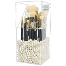 Organizzatore porta pennelli da trucco, organizer in acrilico e contenitore per la polvere per vanità e bagno con perla bianca