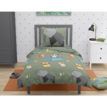Parure de couette 2 pieces enfant coton 57 fils vert 140x200 cm - origatoon
