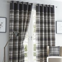 Orleans 66" X 72" Charcoal Grey Slate Tartan Check Eyelet Ready Made Curtains