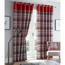 Portfolio Home - Orleans 90' x 90' Red Grey Slate Tartan Check Eyelet Ready Made Curtains