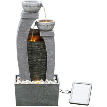 Teamson Home - Fontana D'Acqua a Energia Solare con Luci per Esterni e Giardino, Fontana a Cascata, Decorazione a Cascata Interni Grigio Ardesia e