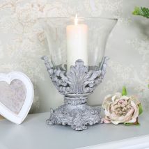 Melody Maison - Ornate Candle Holder with Glass - Grey / Clear