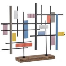 Sculpture Acier Bois Mondrian - 61x10x48.5 cm
