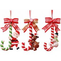 Choyclit - Ornement de sucette de Noël 3PCS, petite canne de bonhomme de neige du Père Noël, canne de décoration de Noël suspendue en argile douce,