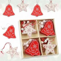 Ensoleille - Ornements d'arbre de Noël en bois, ornements d'arbre de Noël en bois 12pcs, pendentifs décoratifs en bois, ornements d'arbre de Noël en