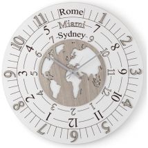 Orologio rotondo moderno time zone in legno laminato D30cm brc
