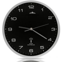 Orologio da parete nero/argento al quarzo automatico Orologio da muro radiocontrollato Analogico - ø 31cm