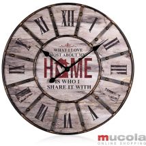 Orologio da parete xxl Design Deco Wall Grande da cucina analogico Vintage Metal Brown legno vintage