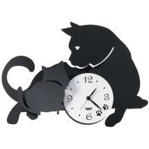 Arti E Mestieri - Orologio Da Parete Mamma Gatta 38x27 Cm In Ferro Nero - Design Con Gatta E Cuccioli - Meccanismo Silenzioso A Batteria - Made In 