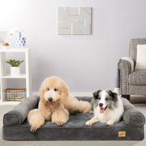 Bingo Paw - BingoPaw Orthopedic Dog Sofa Bed Couch Chaise Lounger Mat Spine Supportive Bolsters with Removable Washable Cover& Nonskid Bottom, Grey,