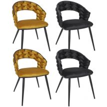 Altobuy - oscar - Lot de 4 Chaises en Velours 2 Jaunes et 2 Noires Pieds Métal Noir