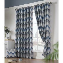Alan Symonds - Oslo Eyelet Ring Top Curtains Thermally Efficient Blackout Curtain Blue 66x72 - Blue