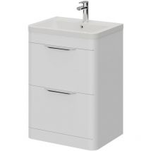 Oslo - Gloss White 600mm Floor Standing 2 Drawer Vanity Unit and Ceramic Basin with 1 Tap Hole