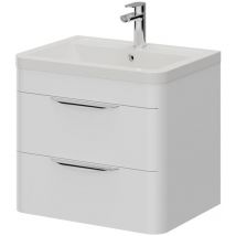 Oslo - Gloss White 600mm Wall Mounted 2 Drawer Vanity Unit and Ceramic Basin with 1 Tap Hole