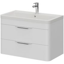 Oslo - Gloss White 800mm Wall Mounted 2 Drawer Vanity Unit and Ceramic Basin with 1 Tap Hole