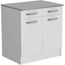 Oslo - Meuble Bas 2 Portes + 2 Tiroirs + Plan - Blanc - L 80 X P 60 X H 86 Cm