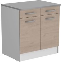 Oslo Meuble Bas 2 Portes 2 Tiroirs + Plan - Décor Chene Jackson - L 80 X P 60 X H 86 Cm